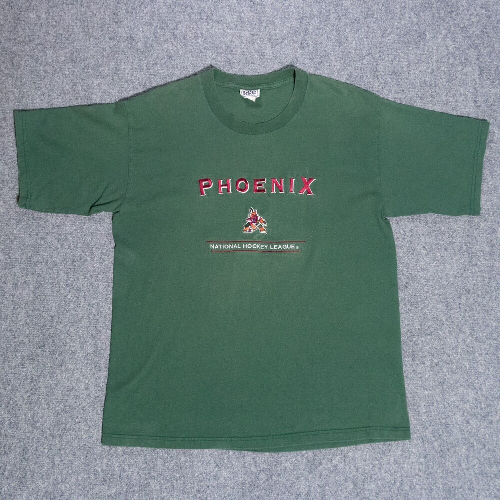 Vintage 90s Phoenix Coyotes Kachina T-Shirt XL Embroidered Logo Hockey NHL Green